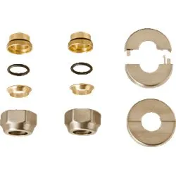 DRL - Aansluitset Ovus met 2 koppelingen t.b.v. staal/CU 15 mm + rozetten rvs-look