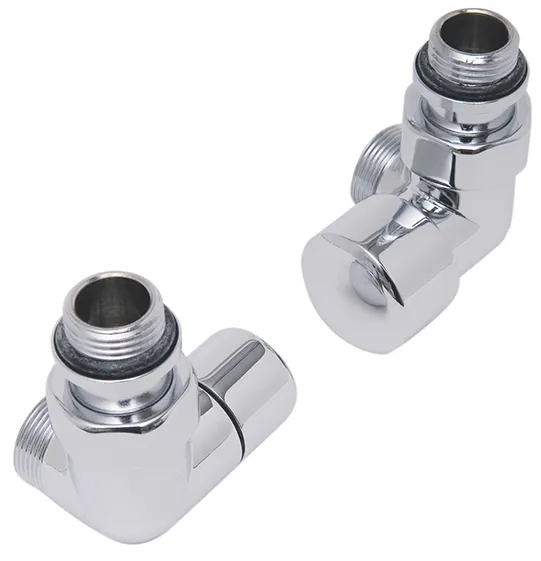 DRL - Designkraanset OVUS dubbelhaaks rechts ½“ (therm.voorbereid) + voetventiel 1/2" dubbel haaks links - Chroom