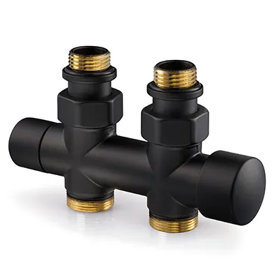 DRL- OVUS Design  H-onderblok - 2x½” - hoh 50mm - recht - handknop omkeerbaar (thermostatisch voorbereid) - Mat zwart