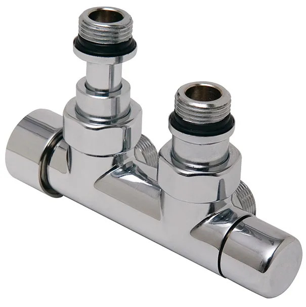 DRL OVUS Design H-onderblok - 2x½” - hoh 50 mm - telescopisch haaks- knop links (thermostatisch voorbereid) - Chroom