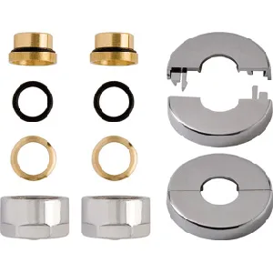 DRL - Aansluitset Ovus met 2 koppelingen t.b.v. staal/CU 15mm + rozetten chroom
