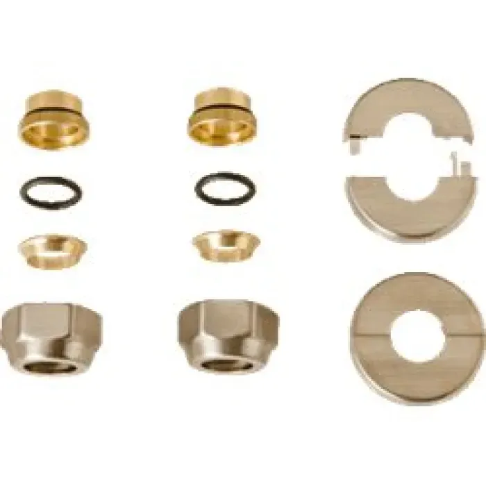 DRL - Aansluitset Ovus met 2 koppelingen t.b.v. staal/CU 15 mm + rozetten rvs-look