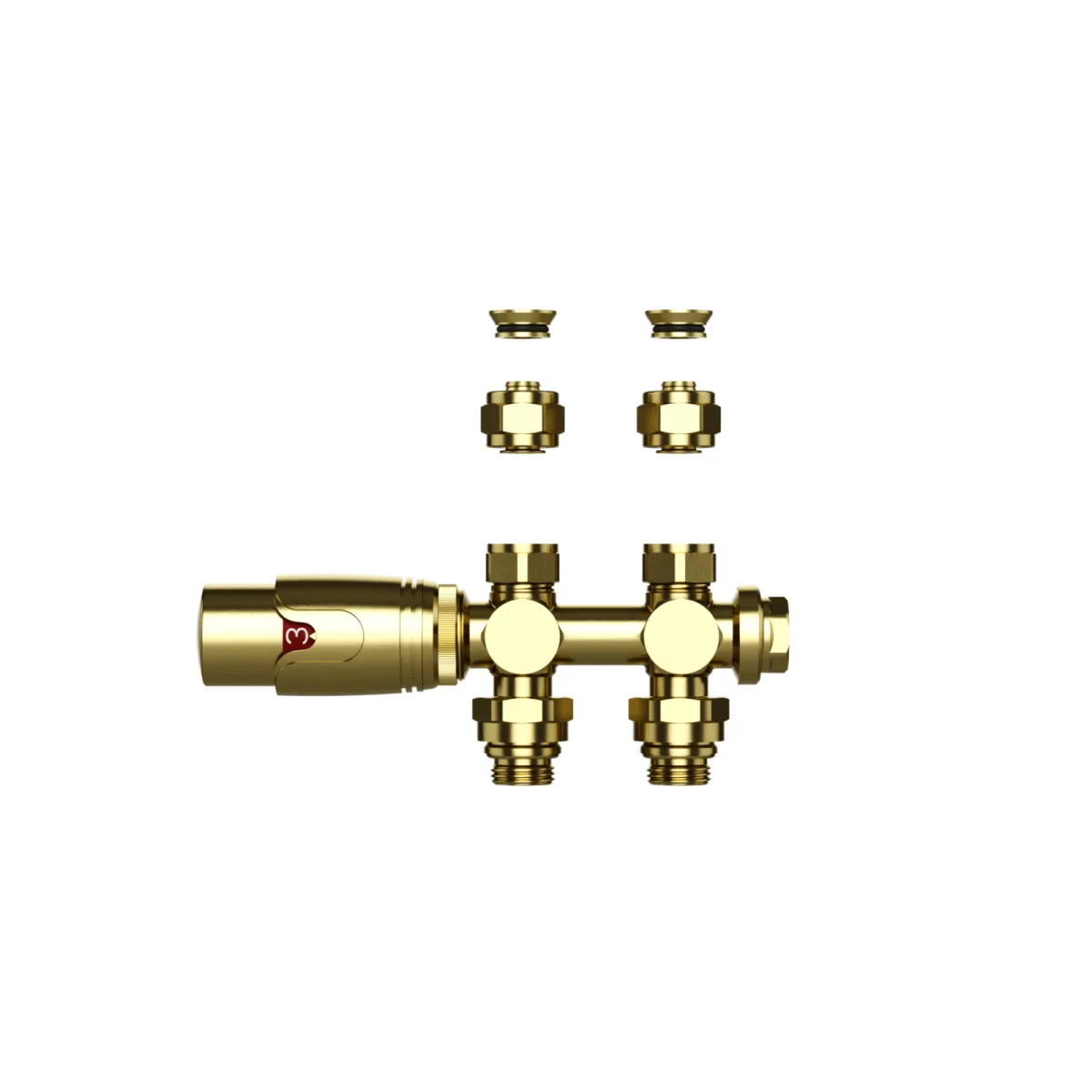 Belrad - Complete radiatoraansluitset incl. thermostatische radiatorkraan - Zwenkbaar - Geborsteld goud