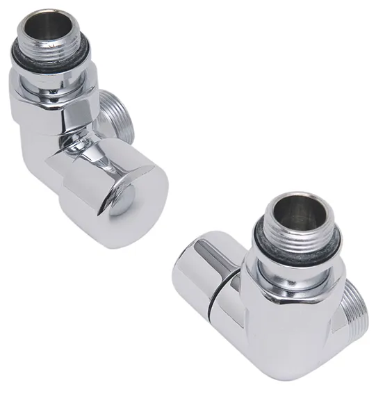 DRL - Designkraanset OVUS dubbel haaks links  ½“ (therm.voorbereid) + voetventiel 1/2" dubbel haaks rechts - Chroom