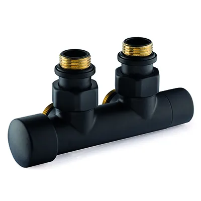 DRL - OVUS Design H-onderblok - 2x½” - 50 mm haaks - knop links (thermostatisch voorbereid) - Mat zwart