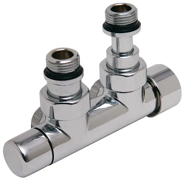 DRL OVUS Design H-onderblok - 2x½”- hoh 50 mm -  telescopisch haaks - knop rechts (thermostatisch voorbereid) - Chroom