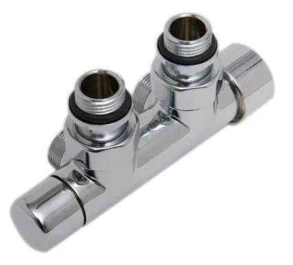 DRL -OVUS Design H-onderblok - 2x½” - hoh 50 mm - haaks - handknop rechts ( thermostatisch voorbereid) - Chroom