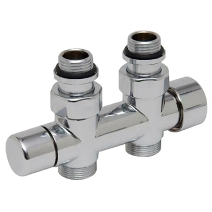 DRL - OVUS Design H-onderblok 2x½” - hoh 50mm - recht - handknop omkeerbaar (thermostatisch voorbereid - Chroom