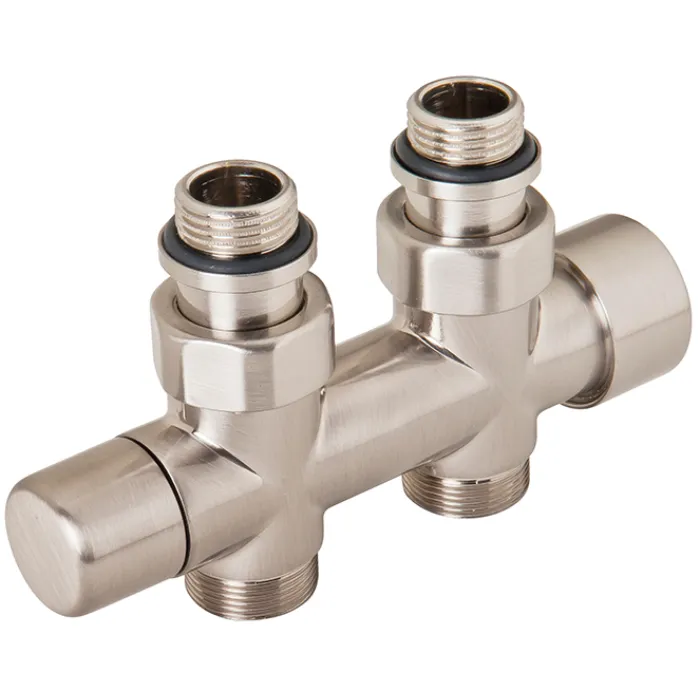 DRL OVUS Design H-onderblok - 2x½” - hoh 50mm - recht - handknop omkeerbaar (thermostatisch voorbereid) - RVS-look