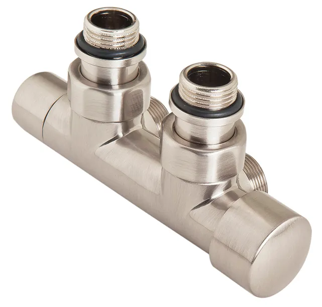DRL OVUS Design H-onderblok -  2x½” - hoh 50mm - haaks -  knop rechts (thermostatisch voorbereid) - RVS-look